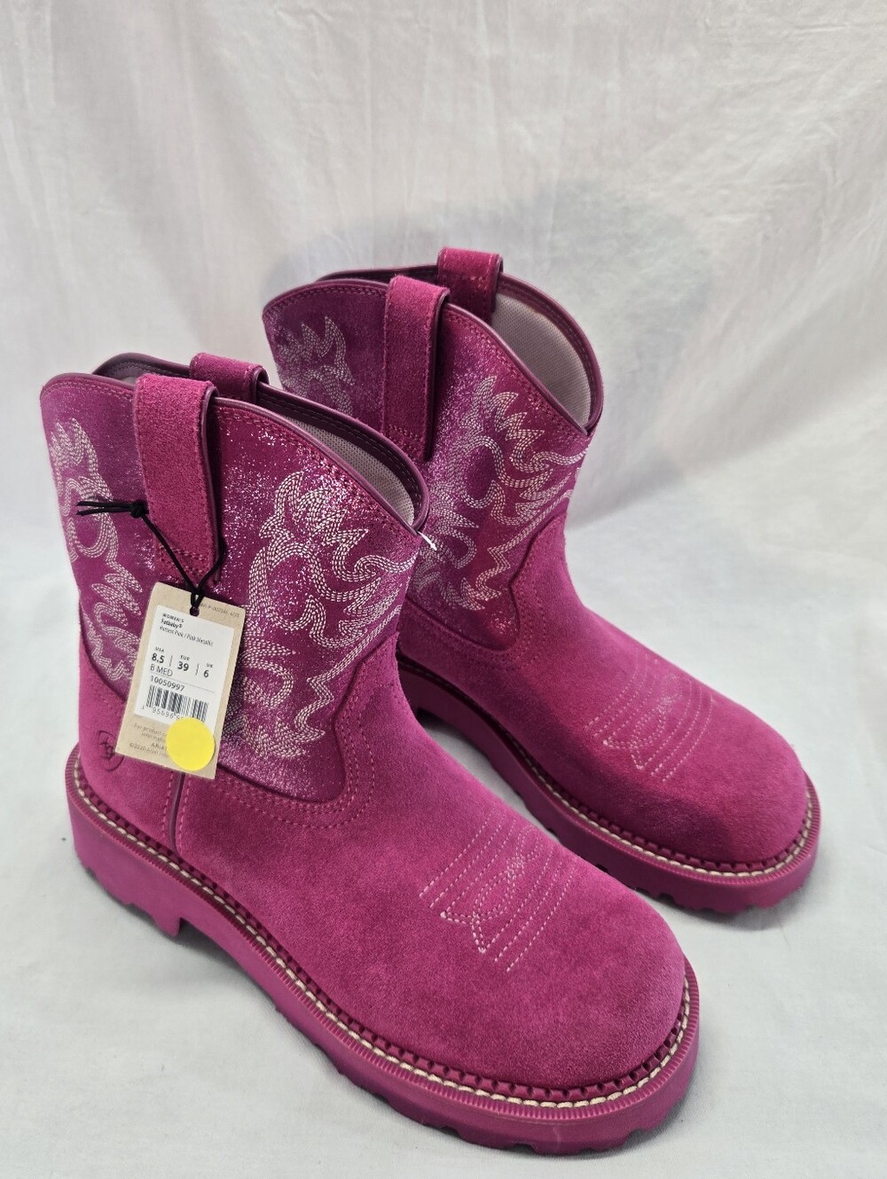 Ariat Fatbaby Western Women's 8.5 Pink Boots Suede Leather Embroidery New